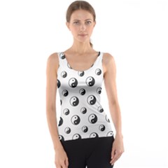 Gray Ying Yang Sign Harmony Symbol Grid Lines Pattern Tank Top by CoolDesigns