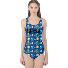 Blue Mushroom Plant Stylish Pattern Women s One Piece Swimsuit by CoolDesigns
