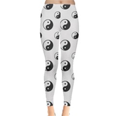 Gray Ying Yang Sign Harmony Symbol Grid Lines Pattern Leggings by CoolDesigns