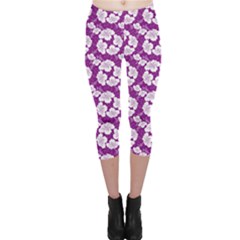 Purple With Hibiscus Flower Hawaiian Patterns Capri Leggings by CoolDesigns