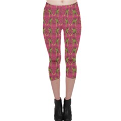 Purple Pattern With Macaw Parrots Hand Drawn Capri Leggings by CoolDesigns