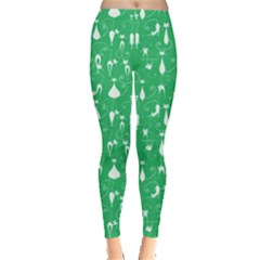 Mint Cute White Cats Pattern Leggings by CoolDesigns