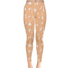 Beige Cute White Cats Pattern Leggings by CoolDesigns