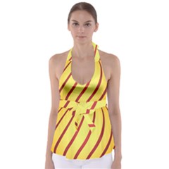 Yellow Striped Easter Egg Gold Babydoll Tankini Top by Alisyart