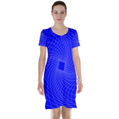 Blue Perspective Grid Distorted Line Plaid Short Sleeve Nightdress by Alisyart