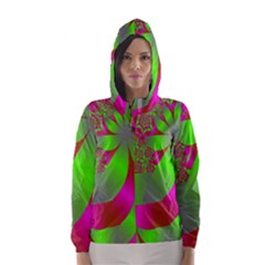 Green And Pink Fractal Hooded Wind Breaker (women) by Simbadda