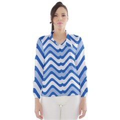 Background Of Blue Wavy Lines Wind Breaker (women) by Simbadda