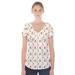 Flower Floral Sunflower Rose Star Red Green Short Sleeve Front Detail Top by Mariart