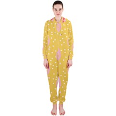 Flower Floral Tulip Leaf Pink Yellow Polka Sot Spot Hooded Jumpsuit (ladies)  by Mariart