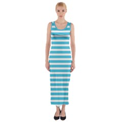 Horizontal Stripes Blue Fitted Maxi Dress by Mariart