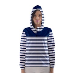 Horizontal Stripes Blue White Line Hooded Wind Breaker (women) by Mariart