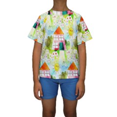 Summer House And Garden A Completely Seamless Tile Able Background Kids  Short Sleeve Swimwear by Simbadda