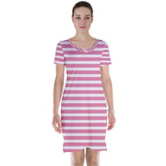 Horizontal Stripes Light Pink Short Sleeve Nightdress by Mariart