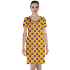 Polka Dot Purple Yellow Orange Short Sleeve Nightdress by Mariart