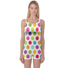 Polka Dot Yellow Green Blue Pink Purple Red Rainbow Color One Piece Boyleg Swimsuit by Mariart