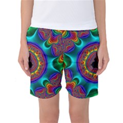 3d Glass Frame With Kaleidoscopic Color Fractal Imag Women s Basketball Shorts by Simbadda