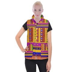 Abstract A Colorful Modern Illustration Women s Button Up Puffer Vest by Simbadda