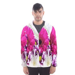 Pink Purple And White Flower Bouquet Hooded Wind Breaker (men) by Simbadda