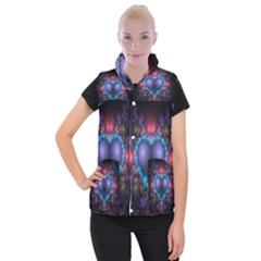 Blue Heart Fractal Image With Help From A Script Women s Button Up Puffer Vest by Simbadda