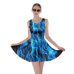 Digitally Created Blue Flames Of Fire Skater Dress by Simbadda