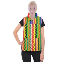 Colorful Liquid Zigzag Stripes Background Wallpaper Women s Button Up Puffer Vest by Simbadda