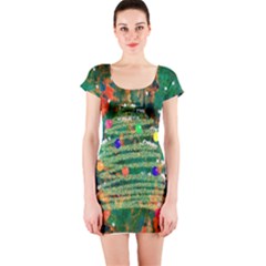 Watercolour Christmas Tree Painting Short Sleeve Bodycon Dress by Simbadda