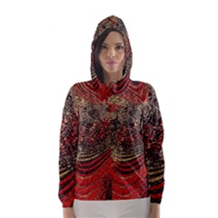 Red Gold Black Background Hooded Wind Breaker (women) by Simbadda