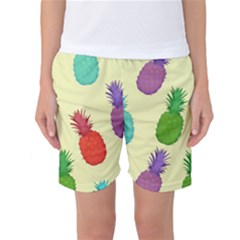 Colorful Pineapples Wallpaper Background Women s Basketball Shorts by Simbadda