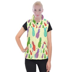 Colorful Pineapples Wallpaper Background Women s Button Up Puffer Vest by Simbadda