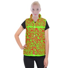 Colorful Qr Code Digital Computer Graphic Women s Button Up Puffer Vest by Simbadda