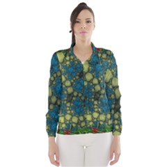 Holly Frame With Stone Fractal Background Wind Breaker (women) by Simbadda