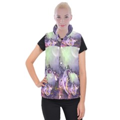 Wonderful Fairy In The Wonderland , Colorful Landscape Women s Button Up Puffer Vest by FantasyWorld7