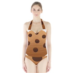 Cookie Chocolate Biscuit Brown Halter Swimsuit by Mariart