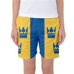 King Queen Crown Blue Yellow Women s Basketball Shorts by Mariart