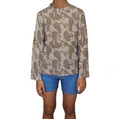 Initial Camouflage Brown Kids  Long Sleeve Swimwear by Mariart