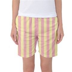 Pink Yellow Stripes Line Women s Basketball Shorts by Mariart