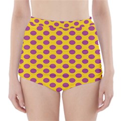Polka Dot Purple Yellow High-waisted Bikini Bottoms by Mariart