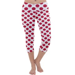 Polka Dot Red White Capri Yoga Leggings by Mariart