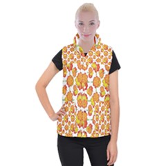 Colorful Stylized Floral Pattern Women s Button Up Puffer Vest by dflcprintsclothing