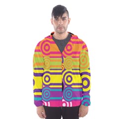 Retro Circles And Stripes Colorful 60s And 70s Style Circles And Stripes Background Hooded Wind Breaker (men) by Simbadda