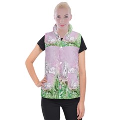 Wonderful Unicorn With Foal On A Mushroom Women s Button Up Puffer Vest by FantasyWorld7