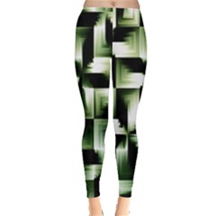 Green Black And White Abstract Background Of Squares Leggings  by Simbadda