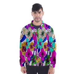 Floral Colorful Background Of Hand Drawn Flowers Wind Breaker (men) by Simbadda