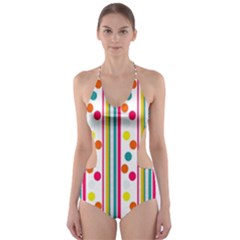 Stripes And Polka Dots Colorful Pattern Wallpaper Background Cut-out One Piece Swimsuit by Nexatart