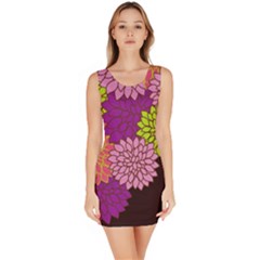 Floral Card Template Bright Colorful Dahlia Flowers Pattern Background Sleeveless Bodycon Dress by Nexatart