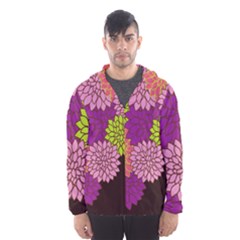 Floral Card Template Bright Colorful Dahlia Flowers Pattern Background Hooded Wind Breaker (men) by Nexatart