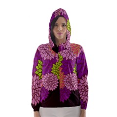 Floral Card Template Bright Colorful Dahlia Flowers Pattern Background Hooded Wind Breaker (women) by Nexatart