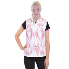 Breast Cancer Ribbon Pink Girl Women Women s Button Up Puffer Vest by Mariart