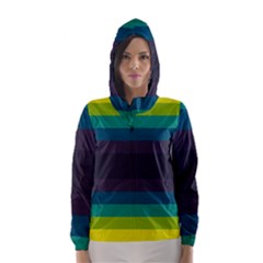 Neon Stripes Line Horizon Color Rainbow Yellow Blue Purple Black Hooded Wind Breaker (women) by Mariart