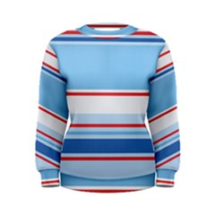 Navy Blue White Red Stripe Blue Finely Striped Line Women s Sweatshirt by Mariart